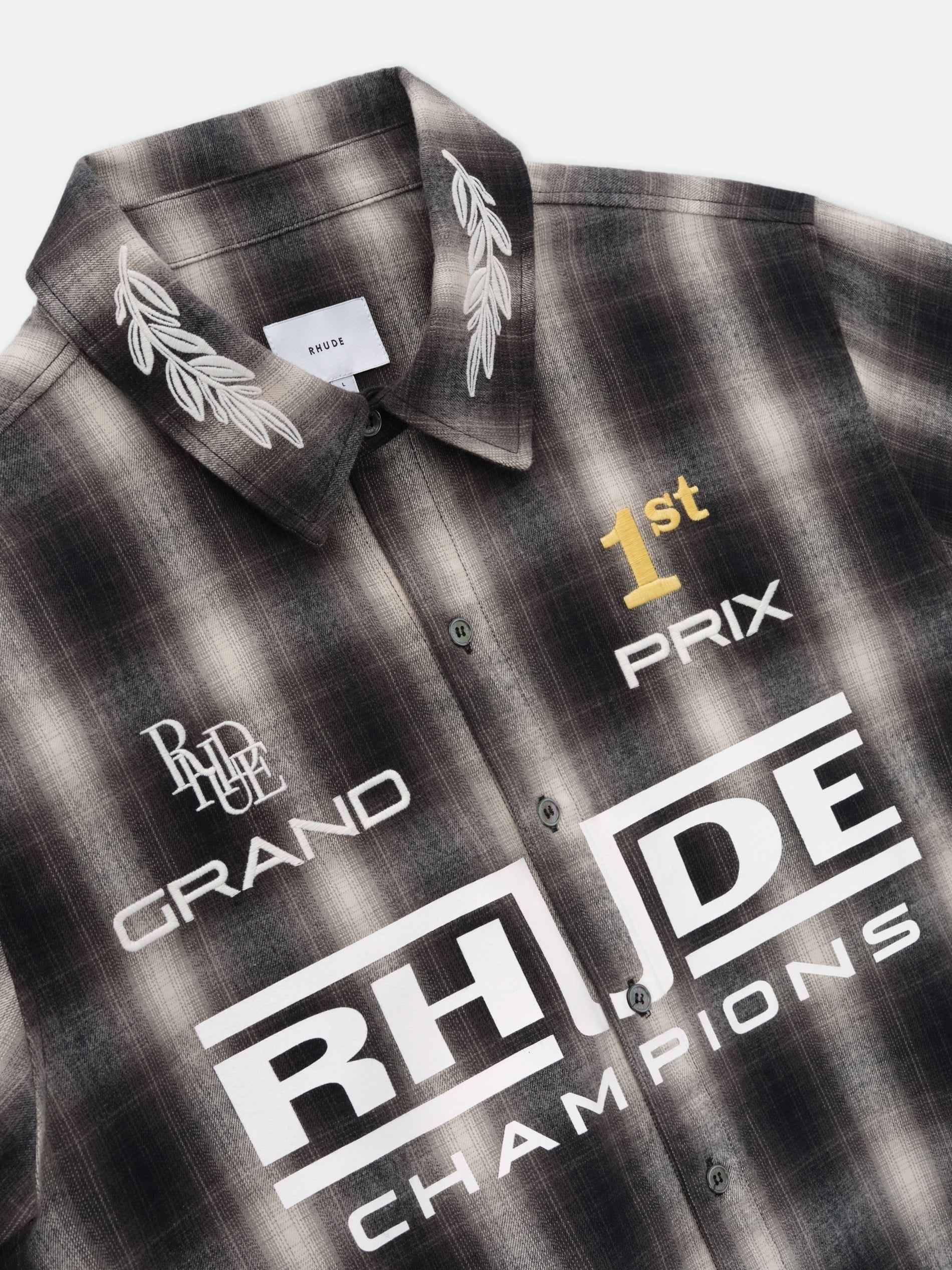 RHUDE MEN'S MULTI PLAID RACING FLANNEL SHIRT
