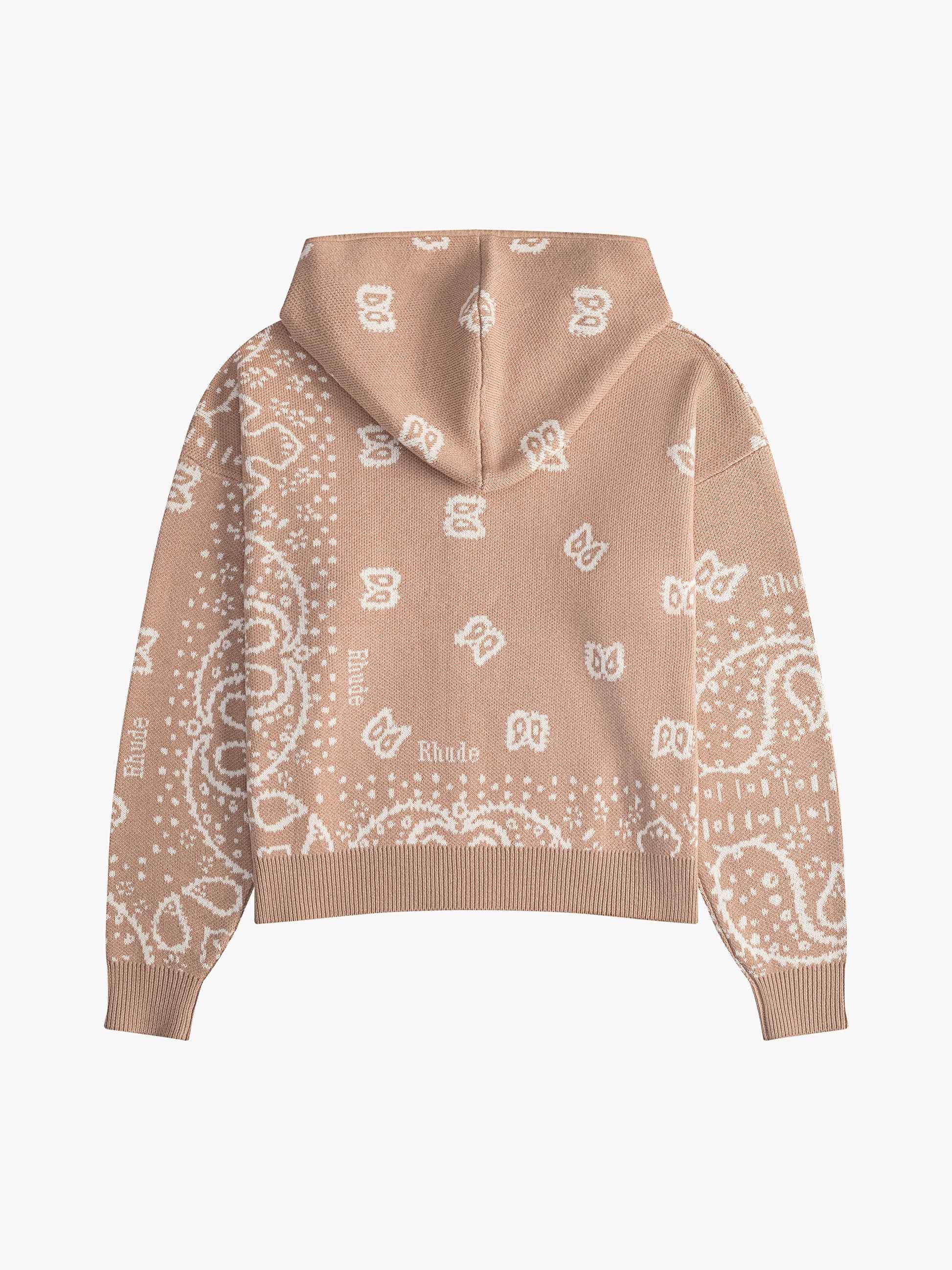 RHUDE MEN'S BEIGE CASHMERE BLEND BANDANA KNIT HOODIE