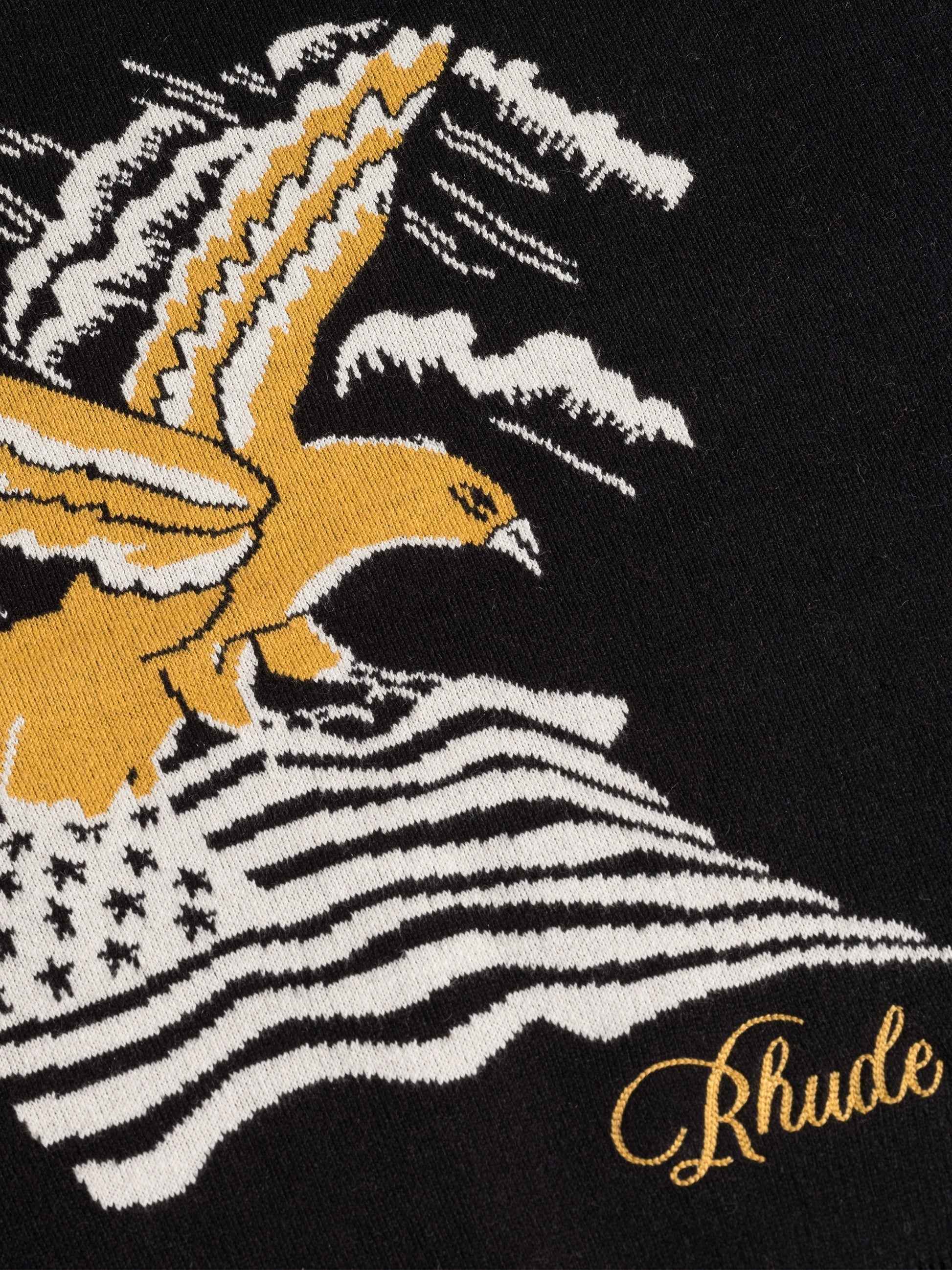 RHUDE MEN'S BLACK GOLD CASHMERE KNIT CREWNECK SWEATER