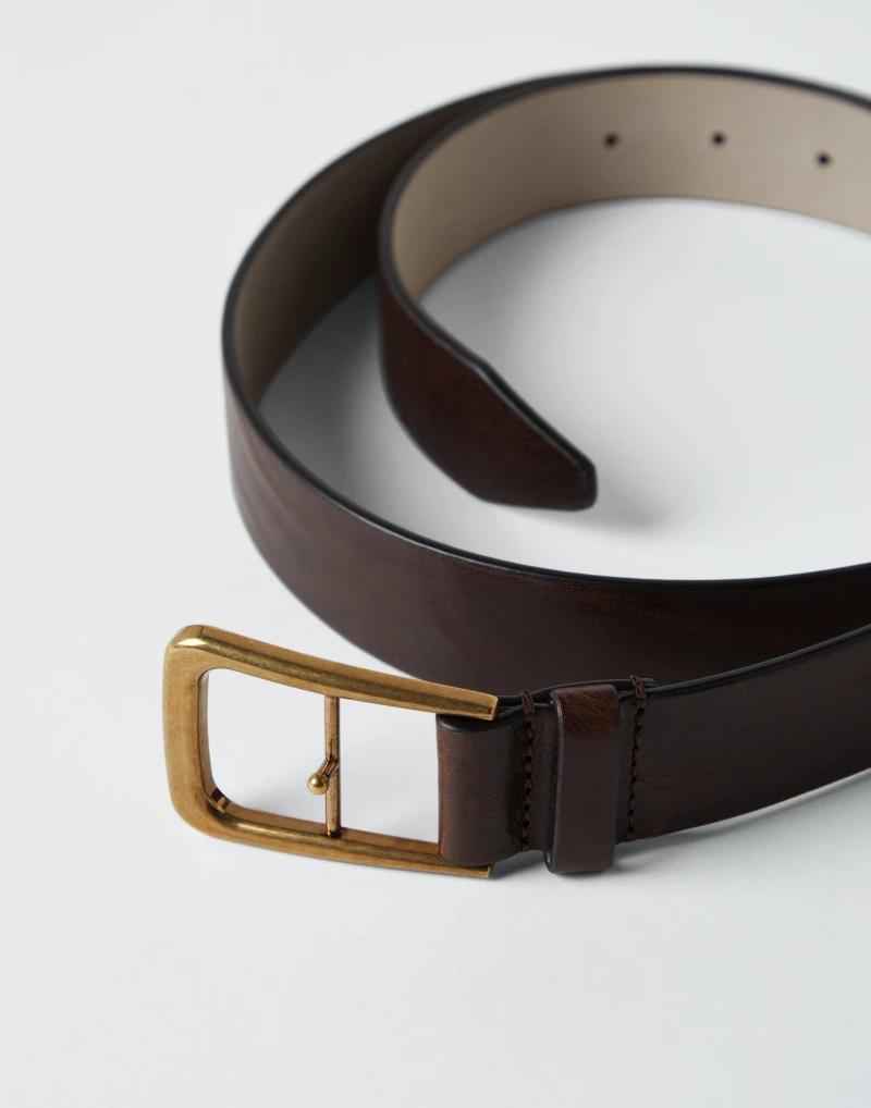 BRUNELLO CUCINELLI WOMEN'S BROWN LEATHER BELT WITH BUCKLE