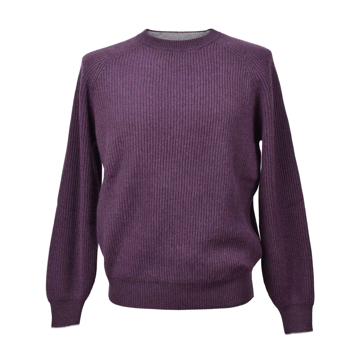 BRUNELLO CUCINELLI MEN'S PLUM CASHMERE CREWNECK SWEATER