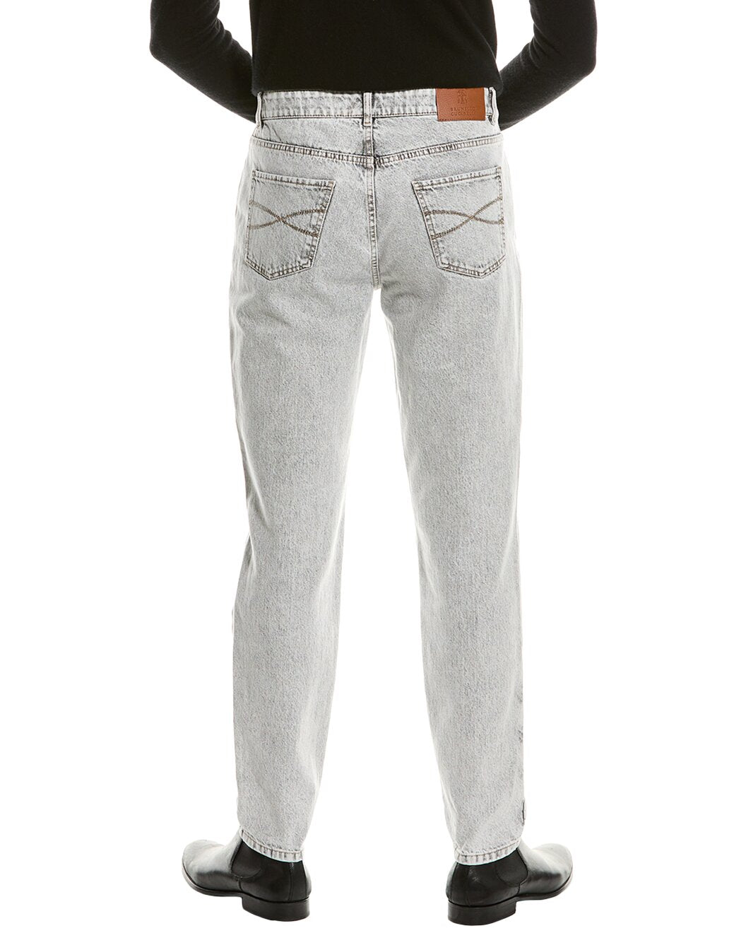 BRUNELLO CUCINELLI MEN'S LIGHT GREY DENIM TROUSERS