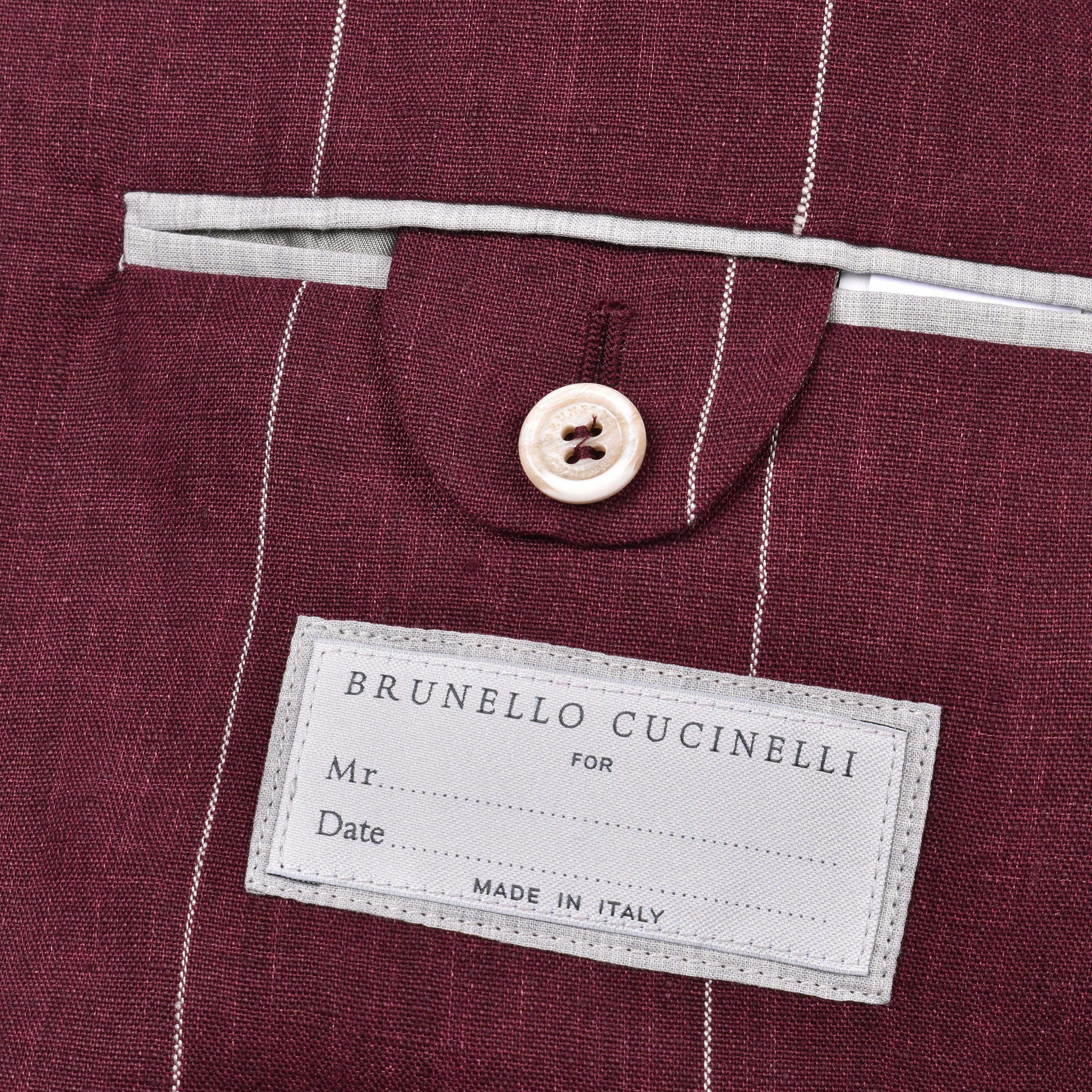BRUNELLO CUCINELLI MEN'S RED LINEN STRIPED SUIT BLAZER