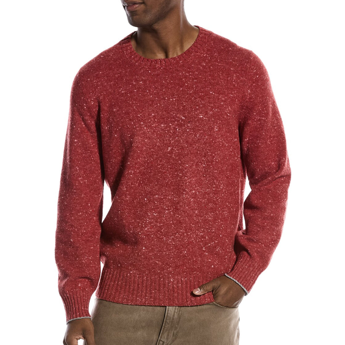 BRUNELLO CUCINELLI MEN'S RED CASHMERE CREWNECK SWEATER