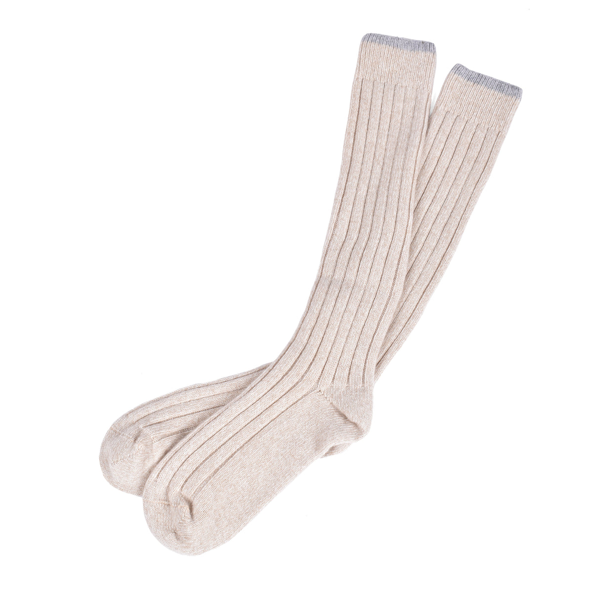 BRUNELLO CUCINELLI MEN'S BEIGE TWO TONE RIBBED KNEE HIGH SOCKS