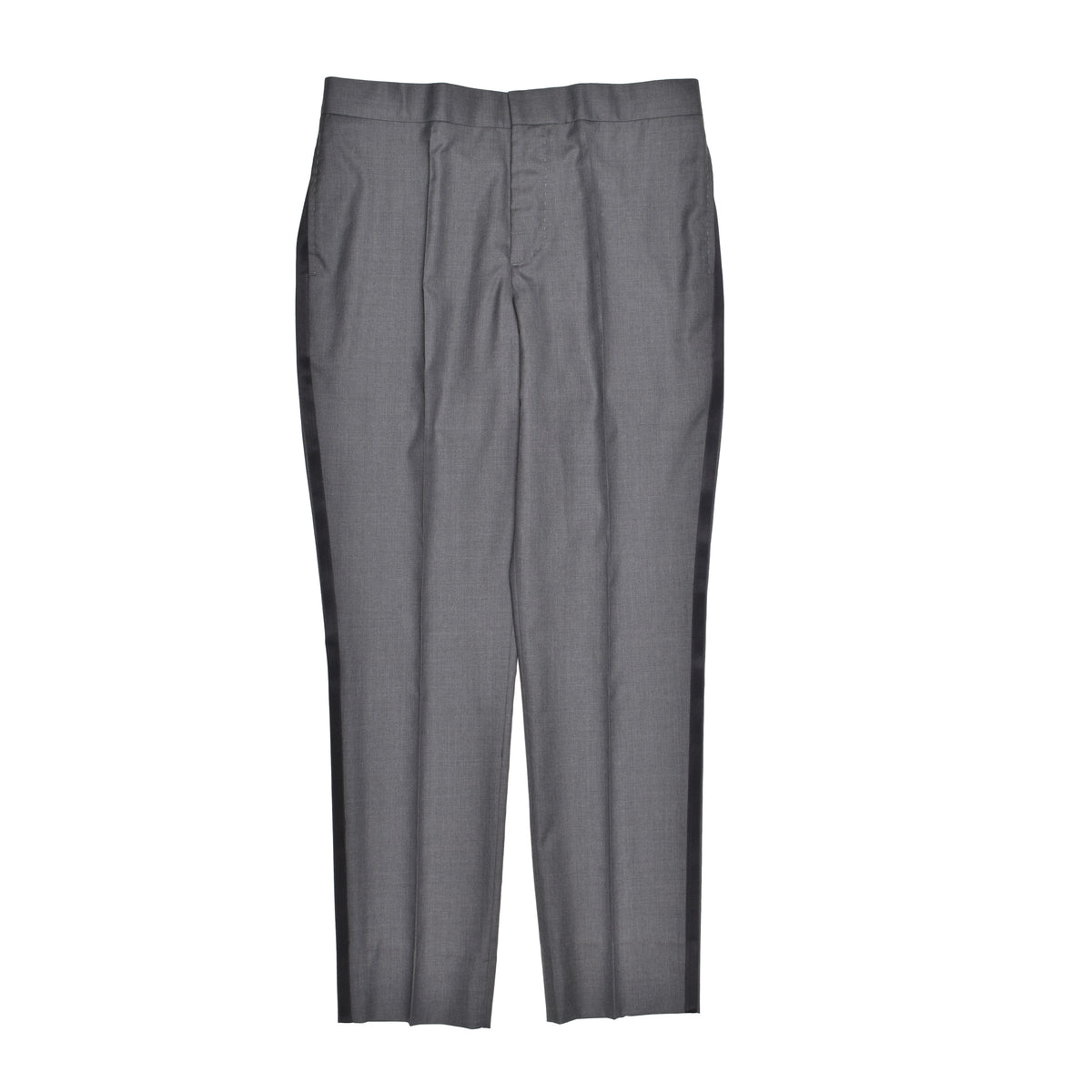 BRUNELLO CUCINELLI MEN'S GREY VIRGIN WOOL TUXEDO TROUSERS