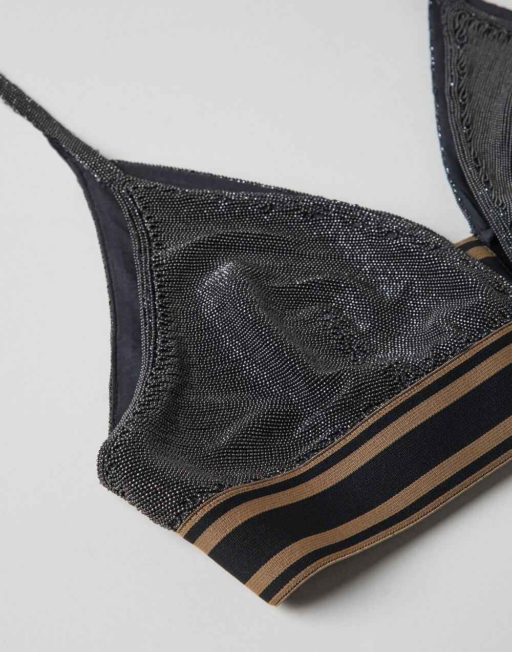 BRUNELLO CUCINELLI WOMEN'S BLACK BRALETTE WITH STRIPED BAND