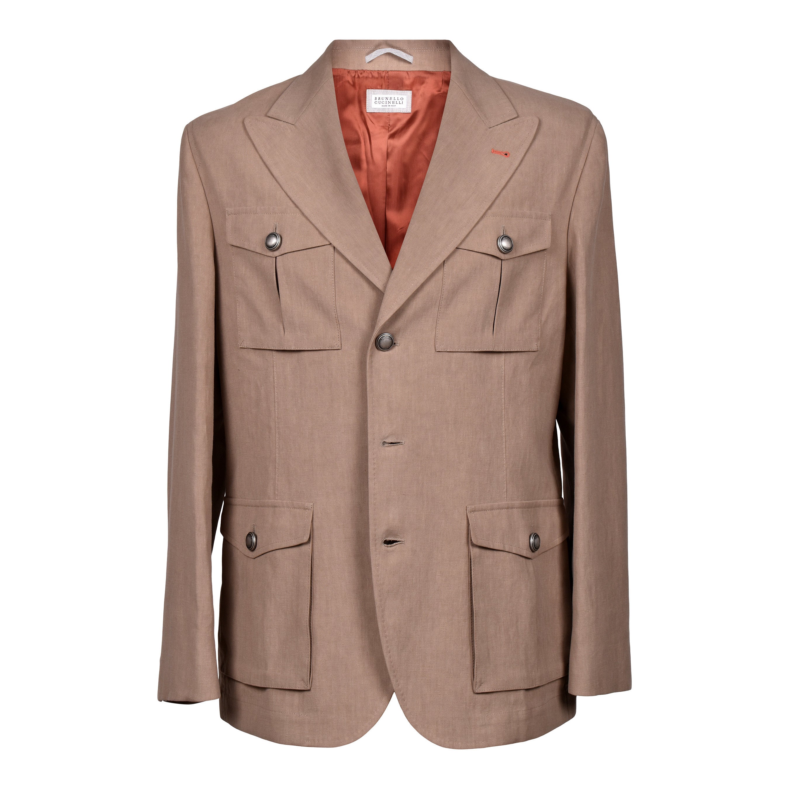 BRUNELLO CUCINELLI MEN'S TOBACCO LINEN SAFARI JACKET