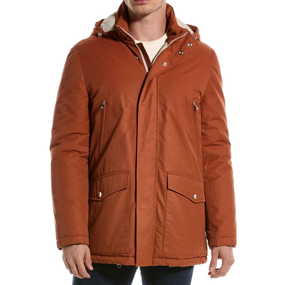 BRUNELLO CUCINELLI MEN'S RUST COTTON BLEND PUFFER JACKET