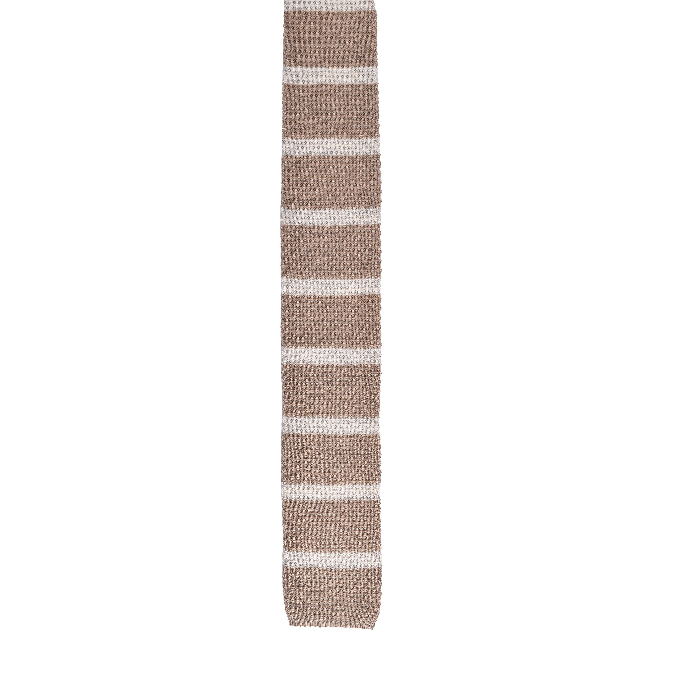BRUNELLO CUCINELLI MEN'S SAND AND ECRU KNIT SKINNY TIE