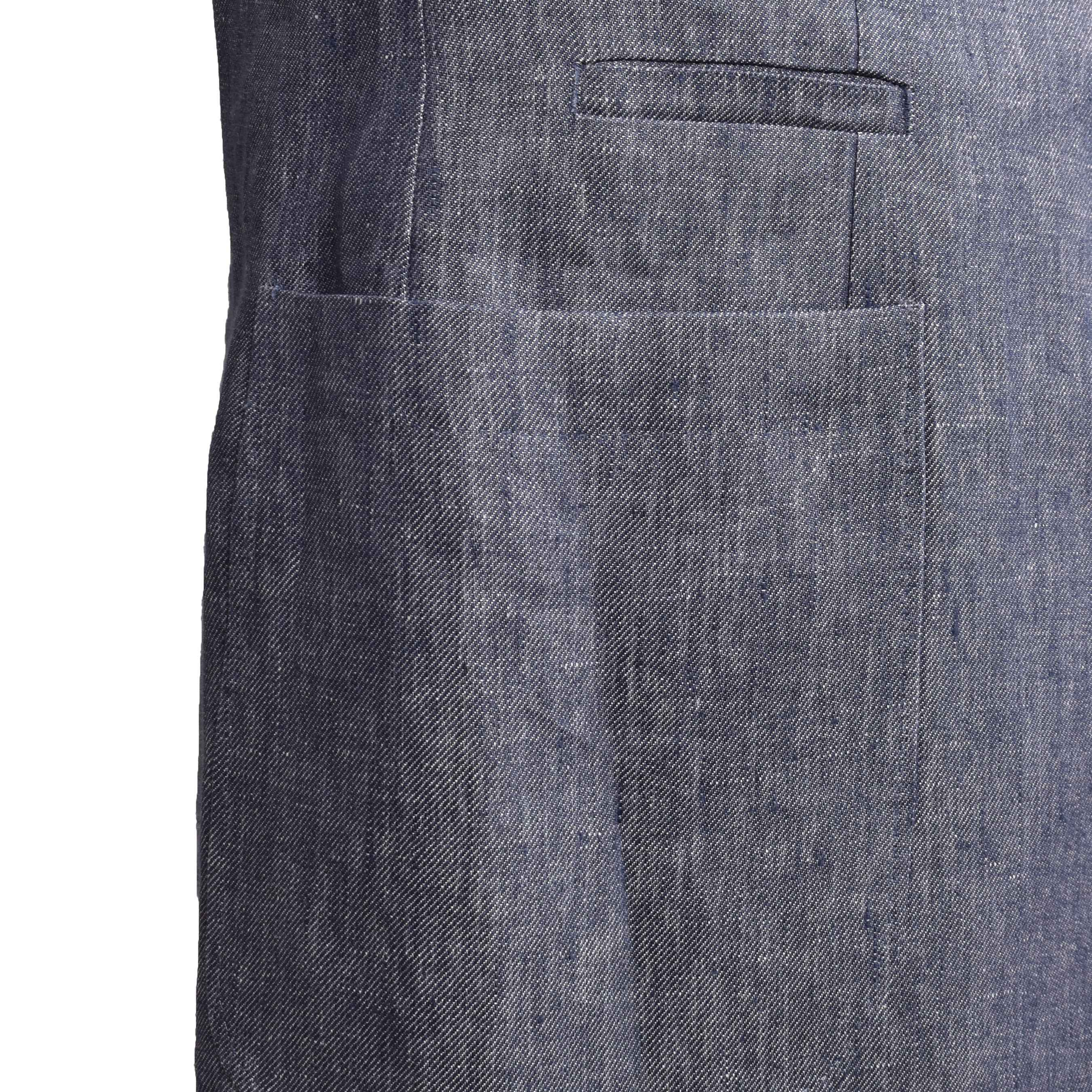 BRUNELLO CUCINELLI MEN'S DENIM BLUE LINEN THREE-BUTTON SUIT