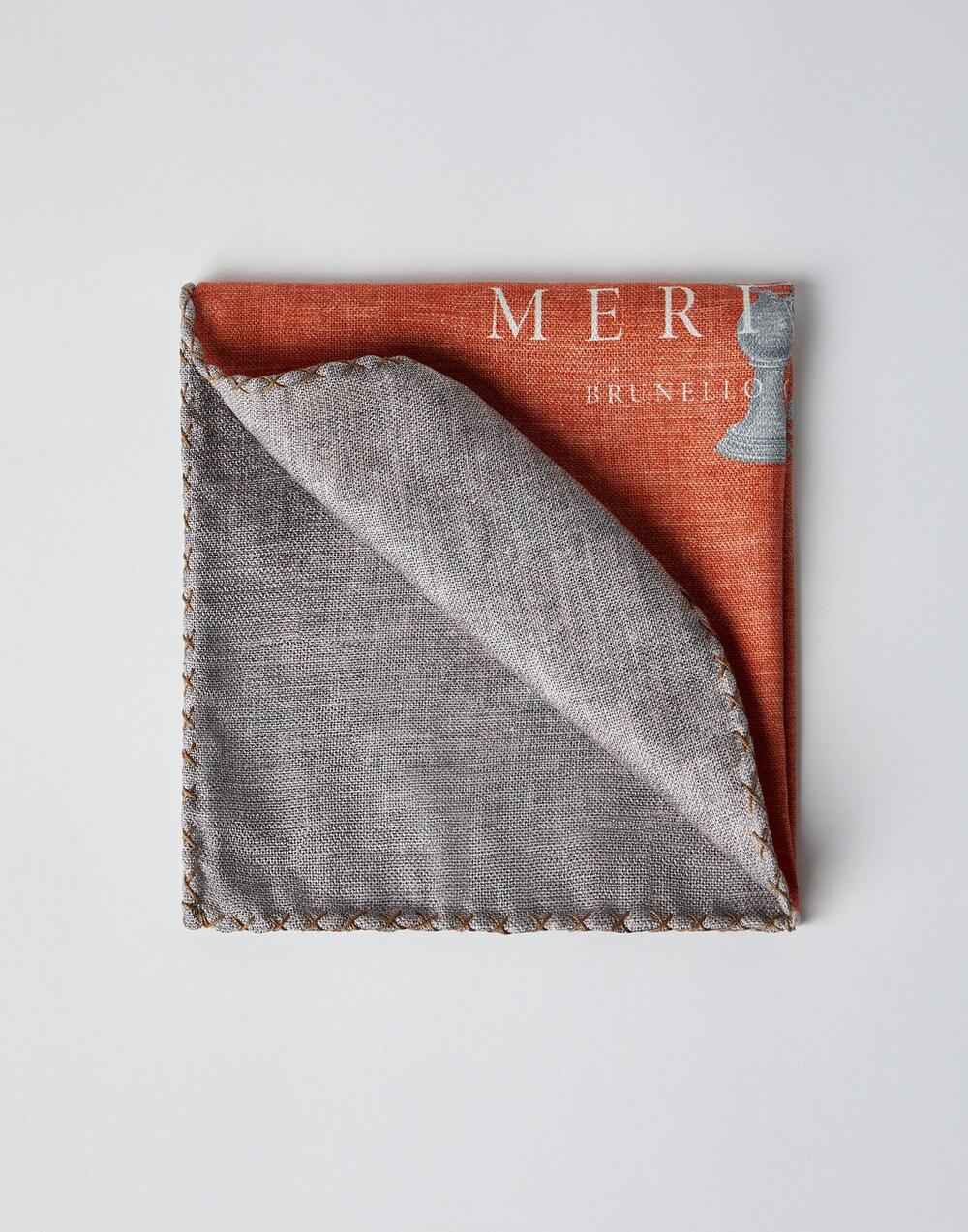 BRUNELLO CUCINELLI MEN'S ORANGE AND BROWN POCKET SQUARE