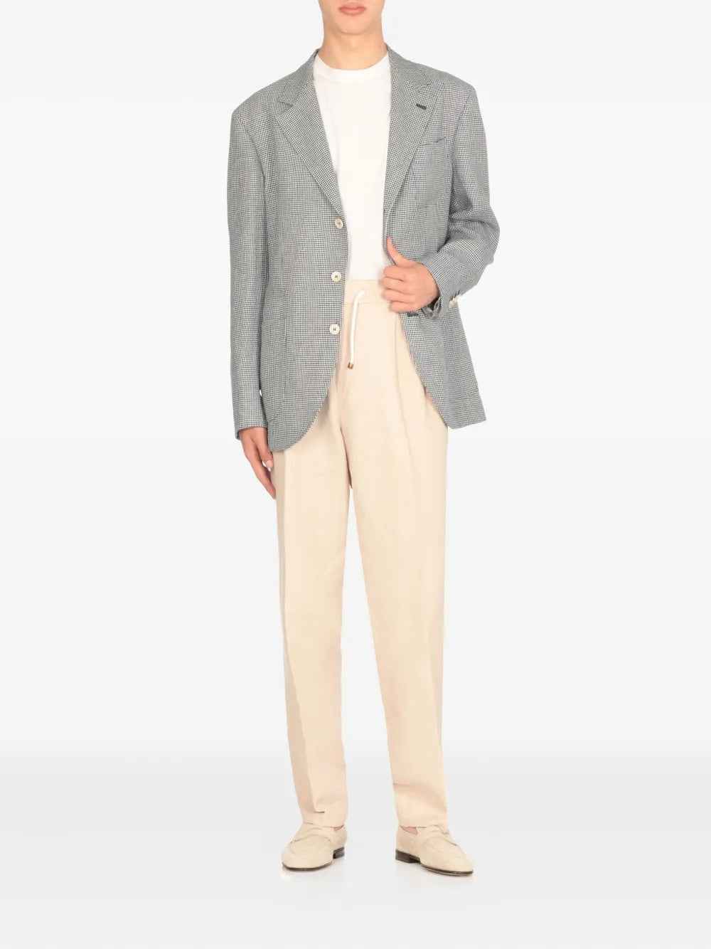 BRUNELLO CUCINELLI MEN'S GRAY LINEN CHECK BLAZER