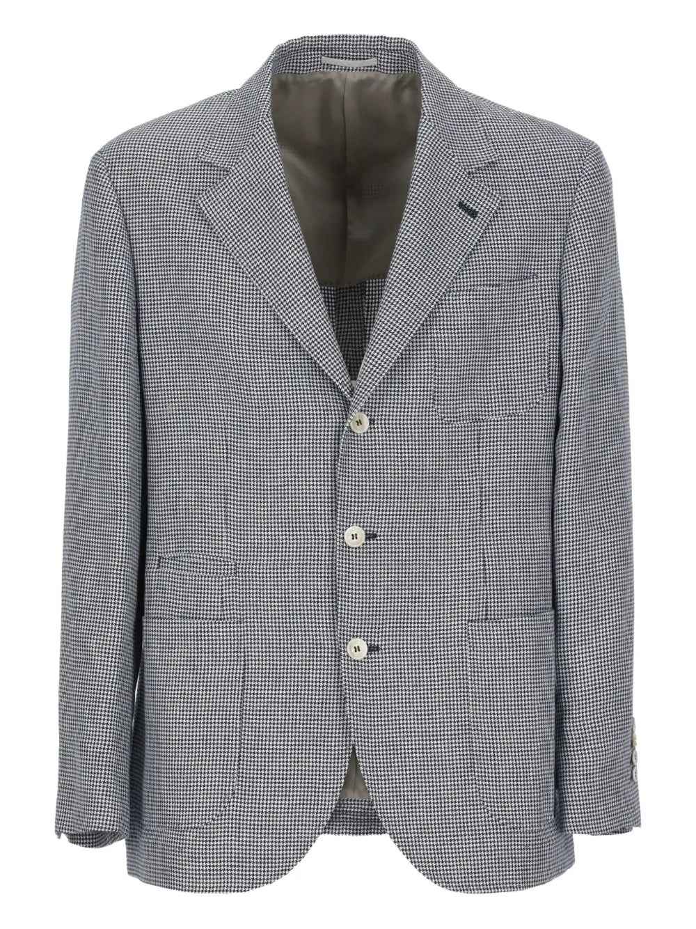 BRUNELLO CUCINELLI MEN'S GRAY LINEN CHECK BLAZER