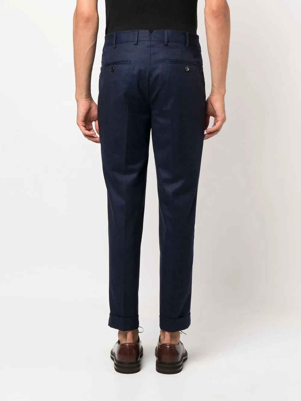 BRUNELLO CUCINELLI MEN'S NAVY TAILORED TROUSERS WITH CUFFS