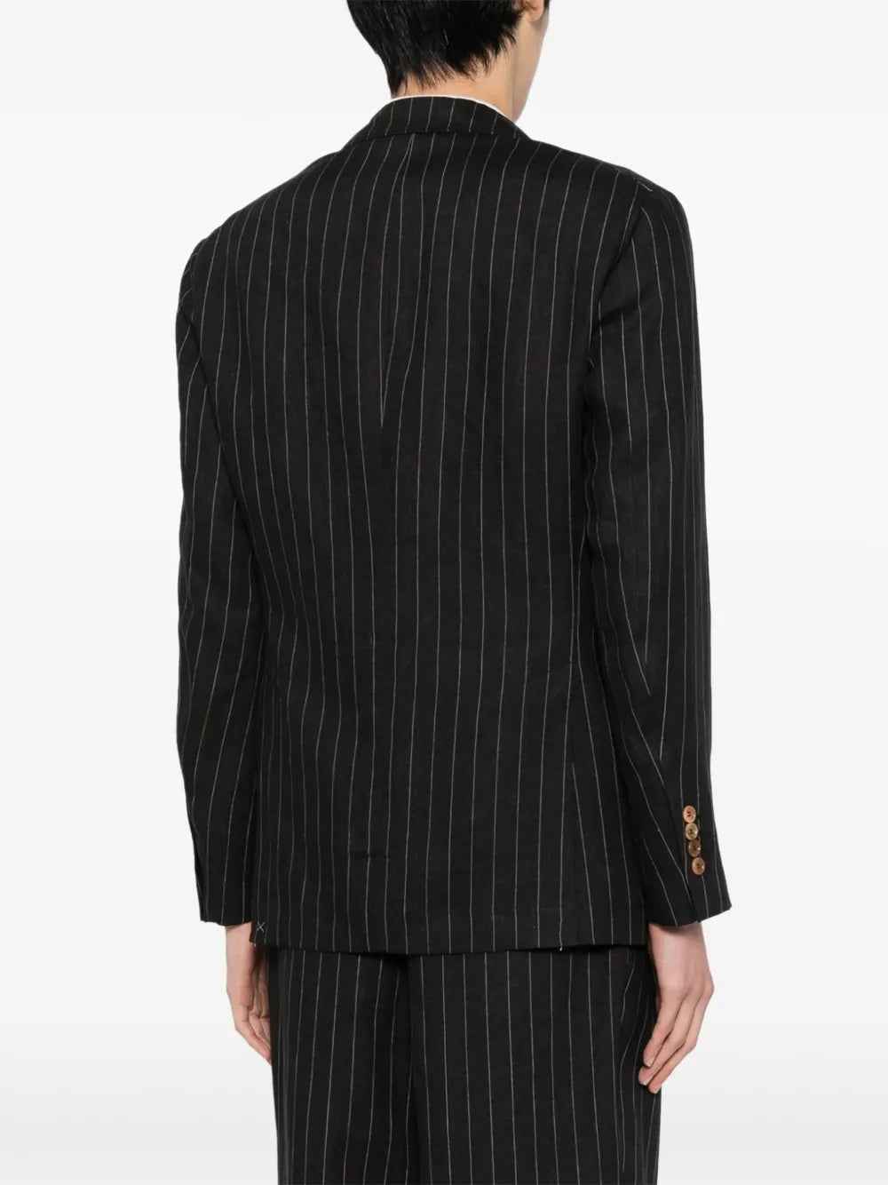 BRUNELLO CUCINELLI MEN'S BLACK LINEN PINSTRIPE BLAZER