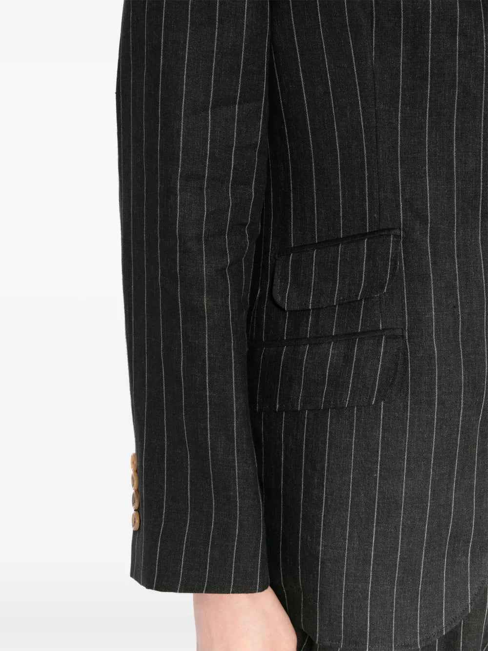 BRUNELLO CUCINELLI MEN'S BLACK LINEN PINSTRIPE BLAZER
