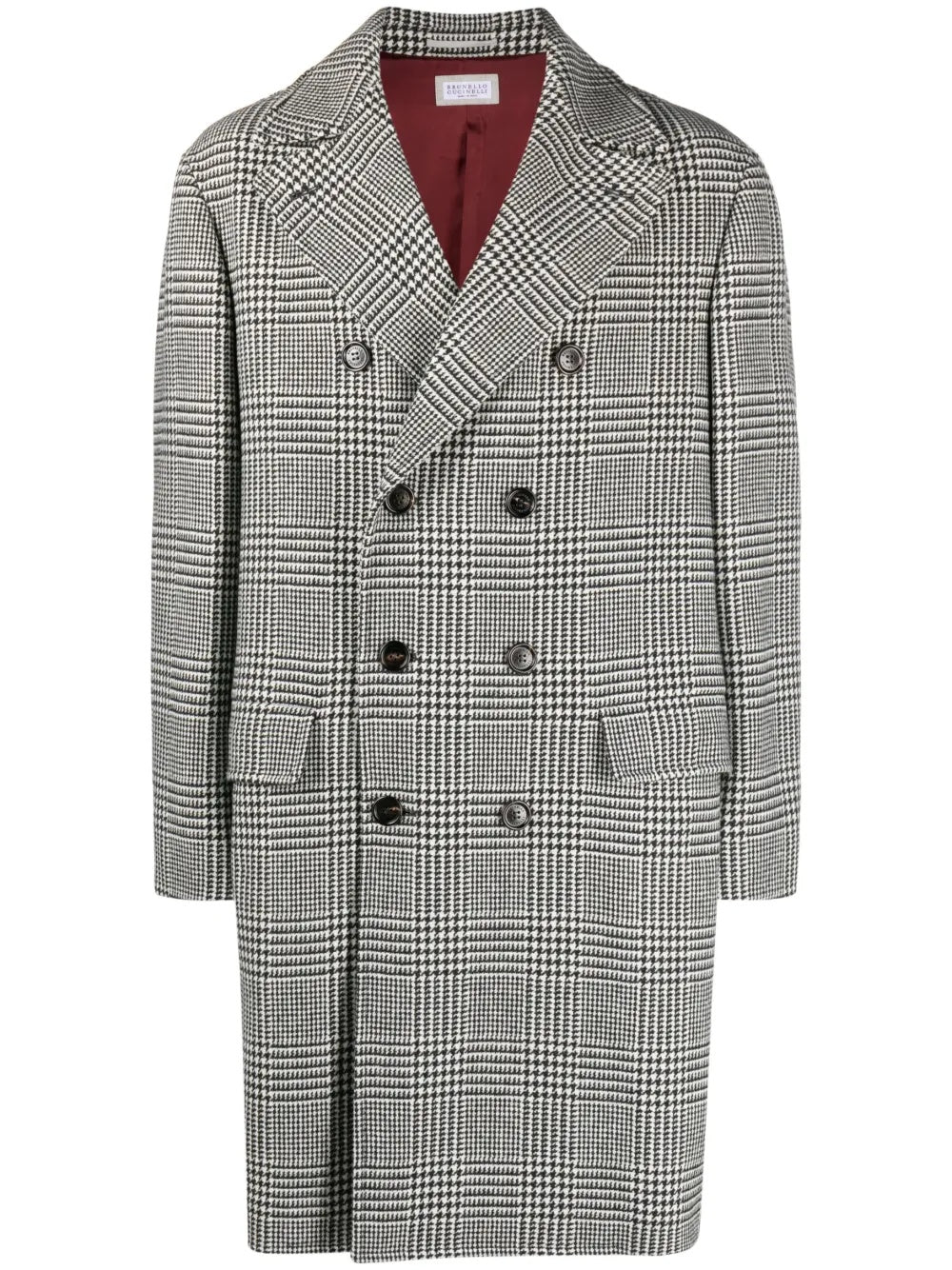 BRUNELLO CUCINELLI MEN'S BLACK WHITE WOOL COAT