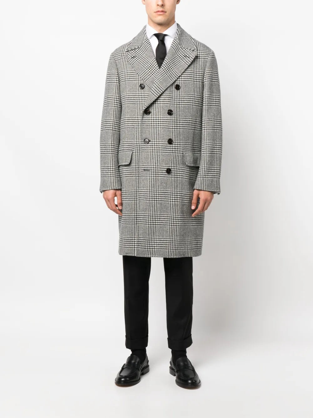 BRUNELLO CUCINELLI MEN'S BLACK WHITE WOOL COAT