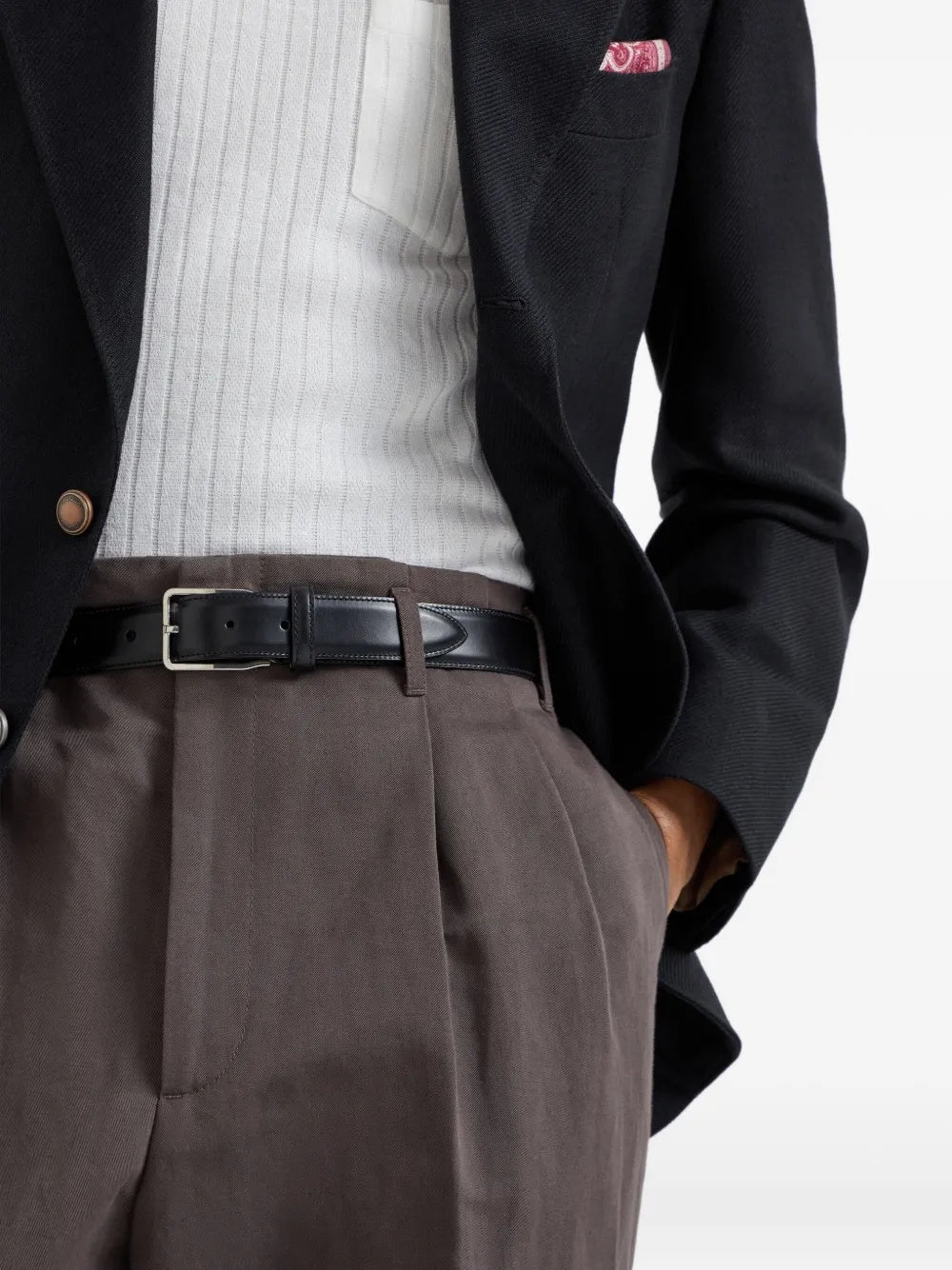 BRUNELLO CUCINELLI MEN'S BLACK LEATHER BELT