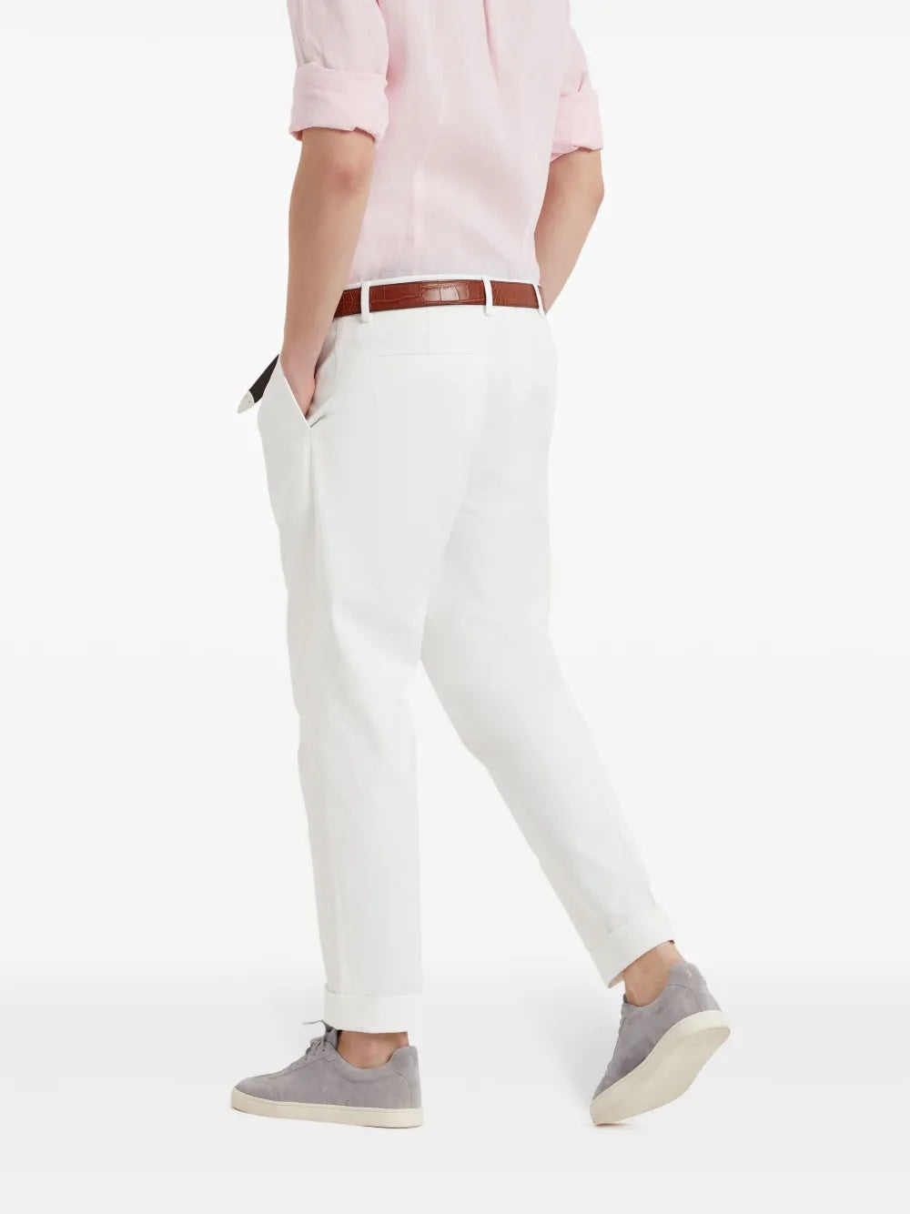 BRUNELLO CUCINELLI MEN'S WHITE TAILORED TROUSERS