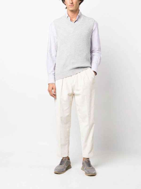 BRUNELLO CUCINELLI MEN'S PEBBLE RIBBED CASHMERE KNIT VEST