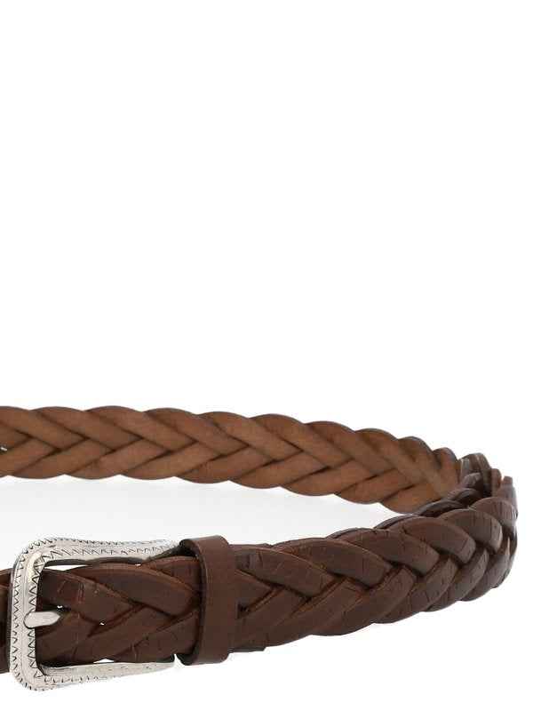 BRUNELLO CUCINELLI MEN'S BROWN BRAIDED LEATHER BELT
