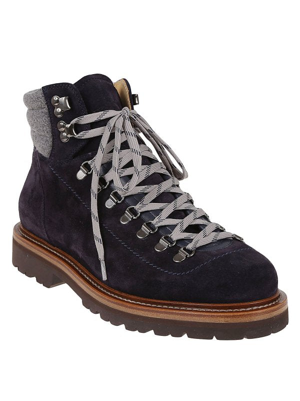BRUNELLO CUCINELLI MEN'S DEEP SUEDE HIGH TOP LACE UP SHOE