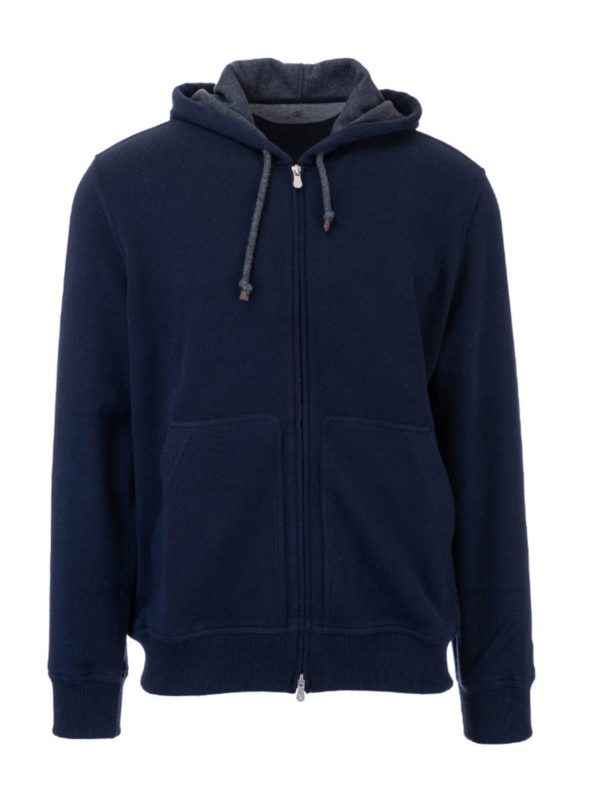 BRUNELLO CUCINELLI MEN'S BLUE WOOL ZIP HOODIE