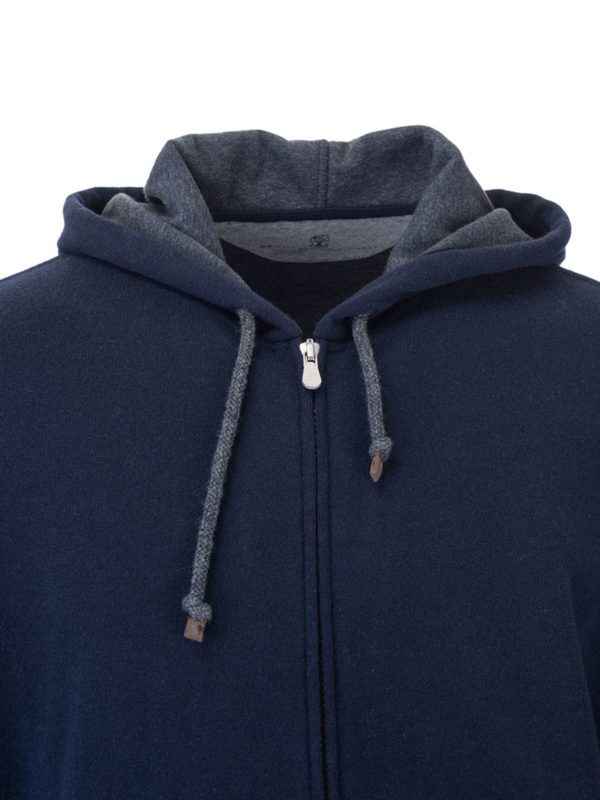 BRUNELLO CUCINELLI MEN'S BLUE WOOL ZIP HOODIE