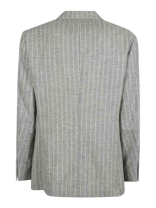 BRUNELLO CUCINELLI MEN'S GRAY PINSTRIPE DOUBLE-BREASTED SUIT