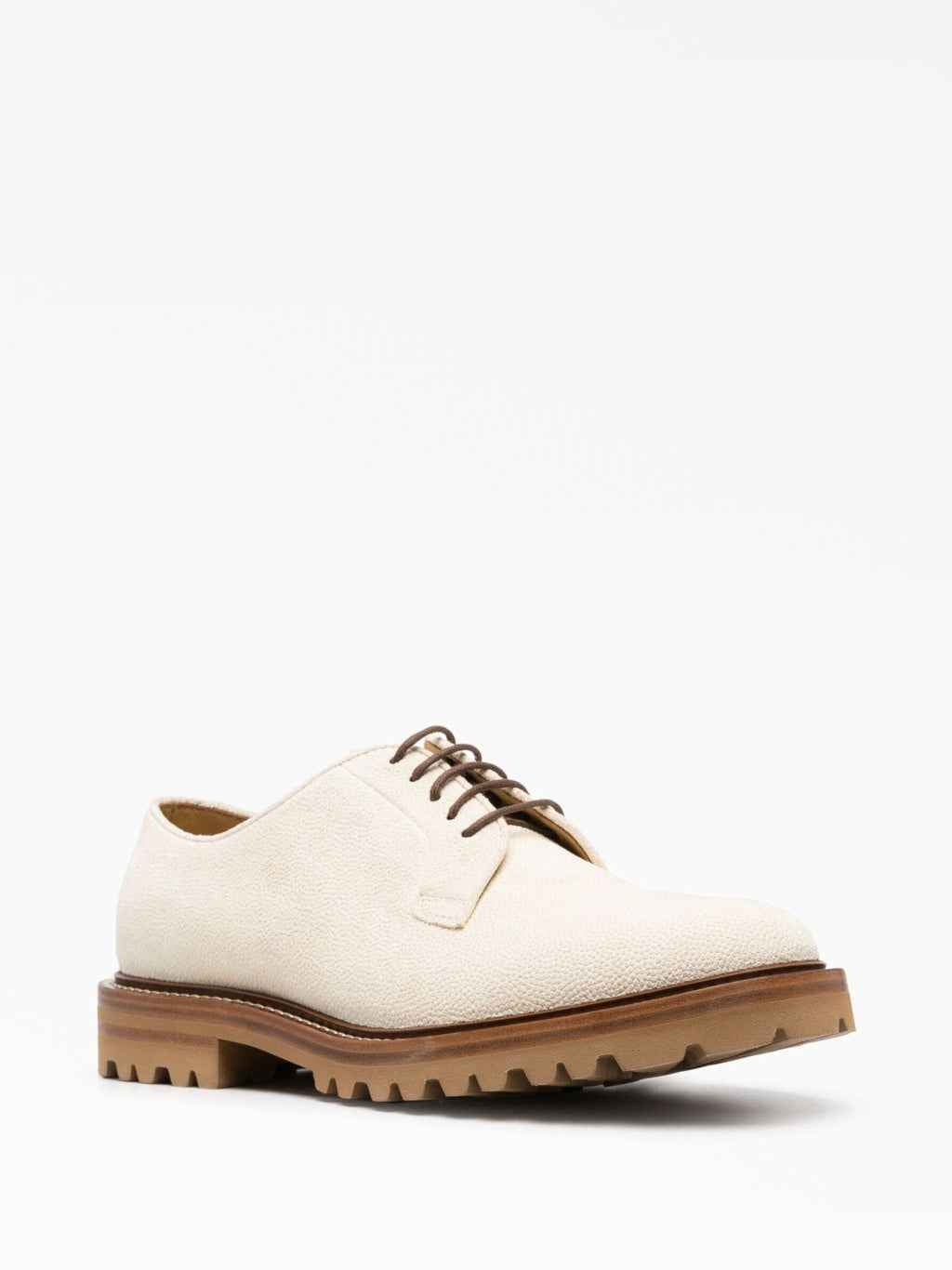 BRUNELLO CUCINELLI MEN'S CREAM TEXTURED LACE-UP DERBY SHOES