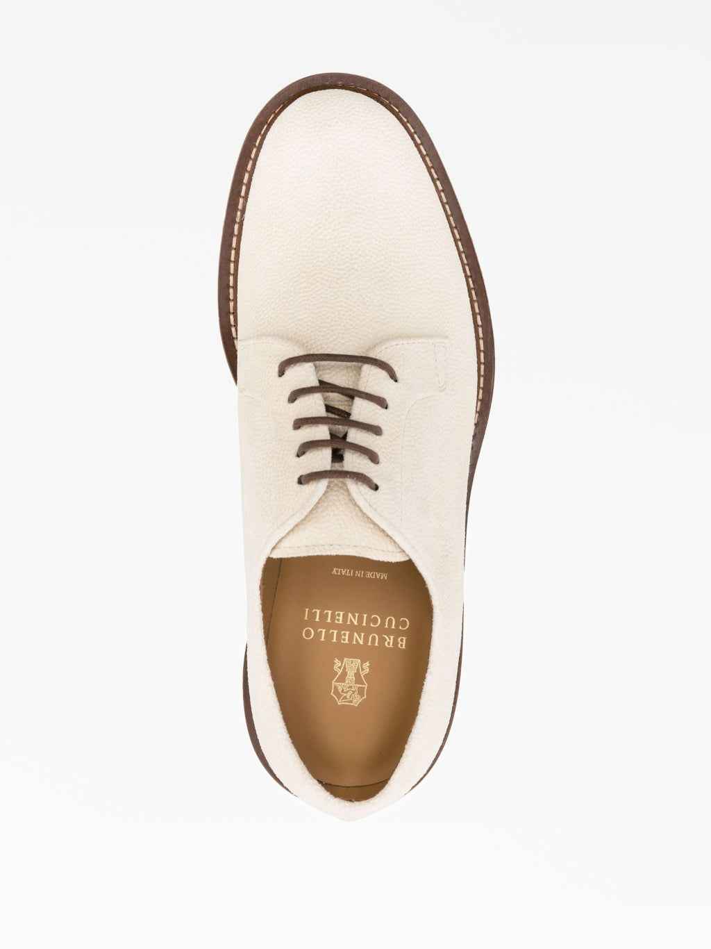 BRUNELLO CUCINELLI MEN'S CREAM TEXTURED LACE-UP DERBY SHOES
