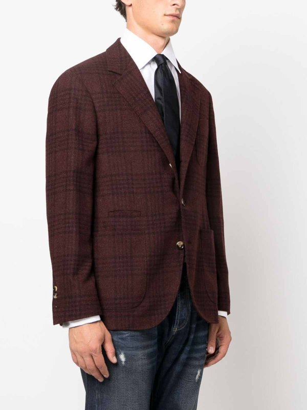BRUNELLO CUCINELLI MEN'S BURGUNDY WOOL SILK BLAZER