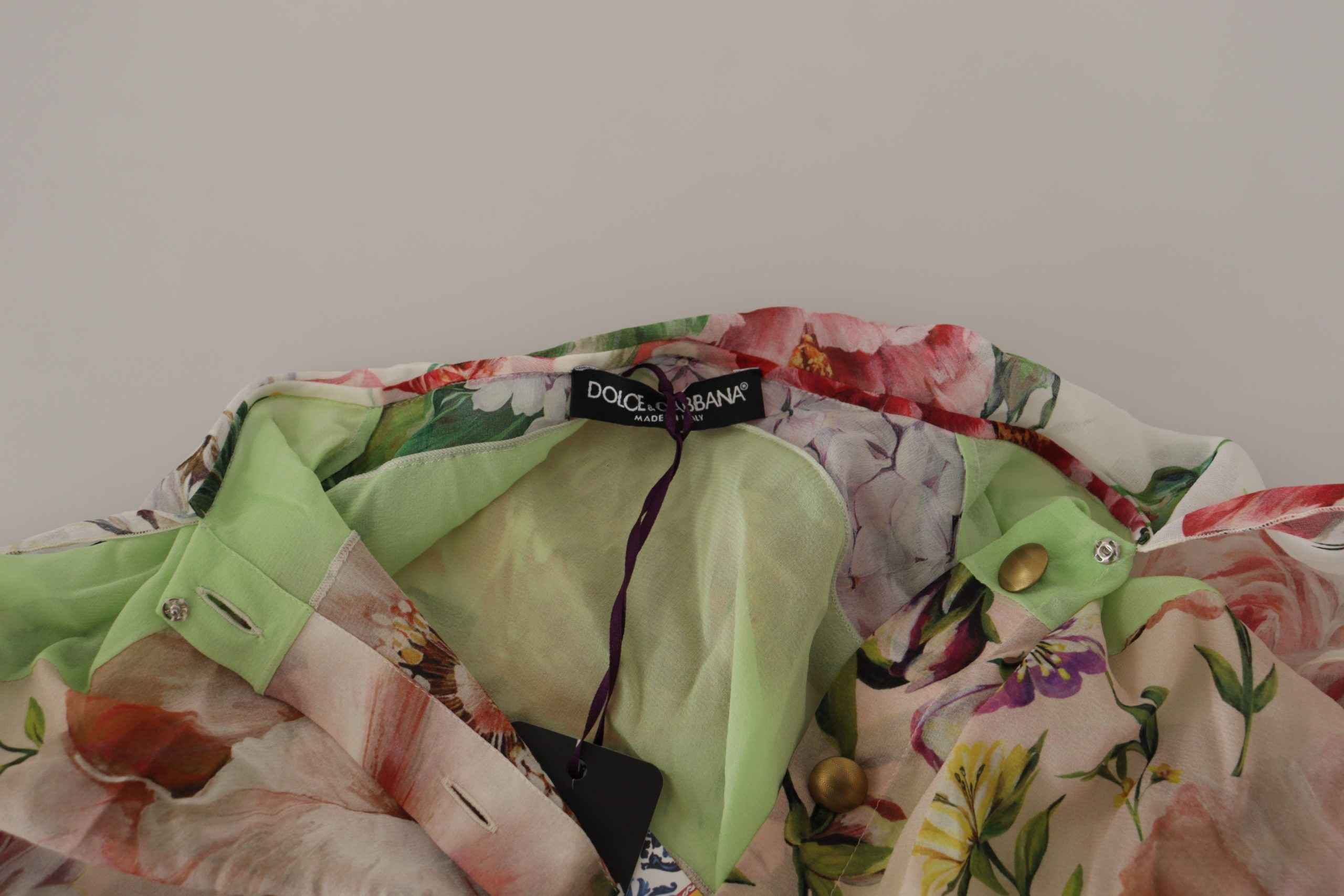 Dolce & Gabbana Multicolor  Floral Patchwork Design Ascot Collar Top Blouse