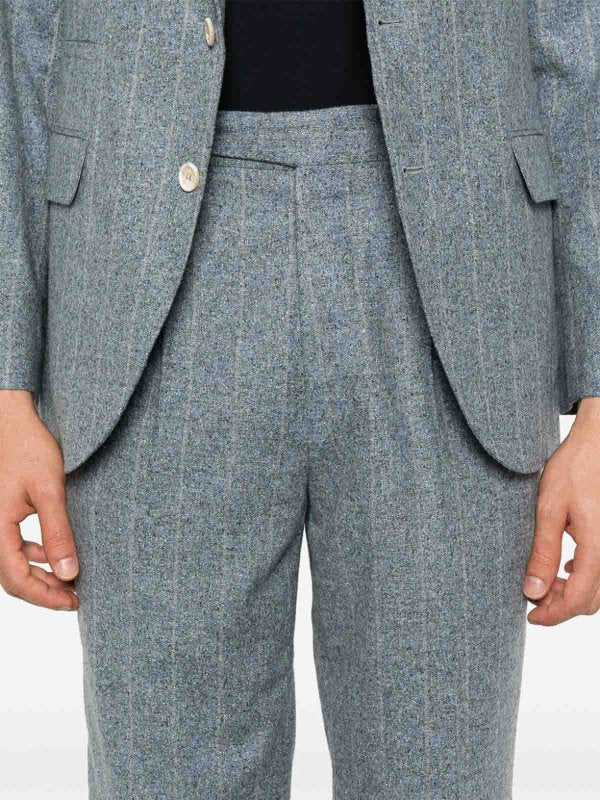 BRUNELLO CUCINELLI MEN'S SKY BLUE PINSTRIPE TAILORED SUIT