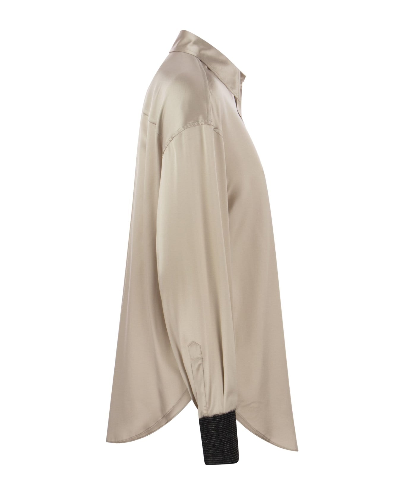BRUNELLO CUCINELLI WOMEN'S BEIGE SATIN SHIRT WITH CONTRAST CUFFS