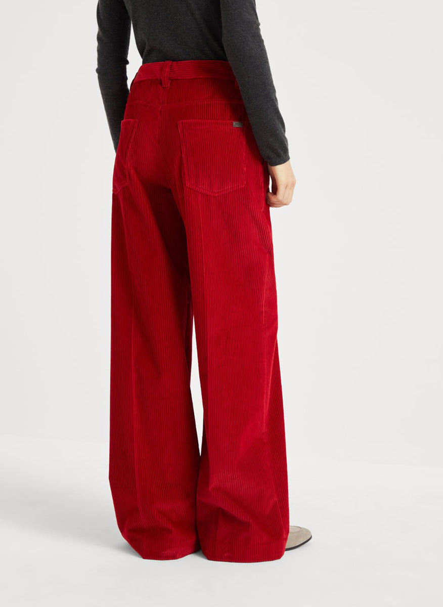 BRUNELLO CUCINELLI WOMEN'S RED HIGH RISE TROUSERS
