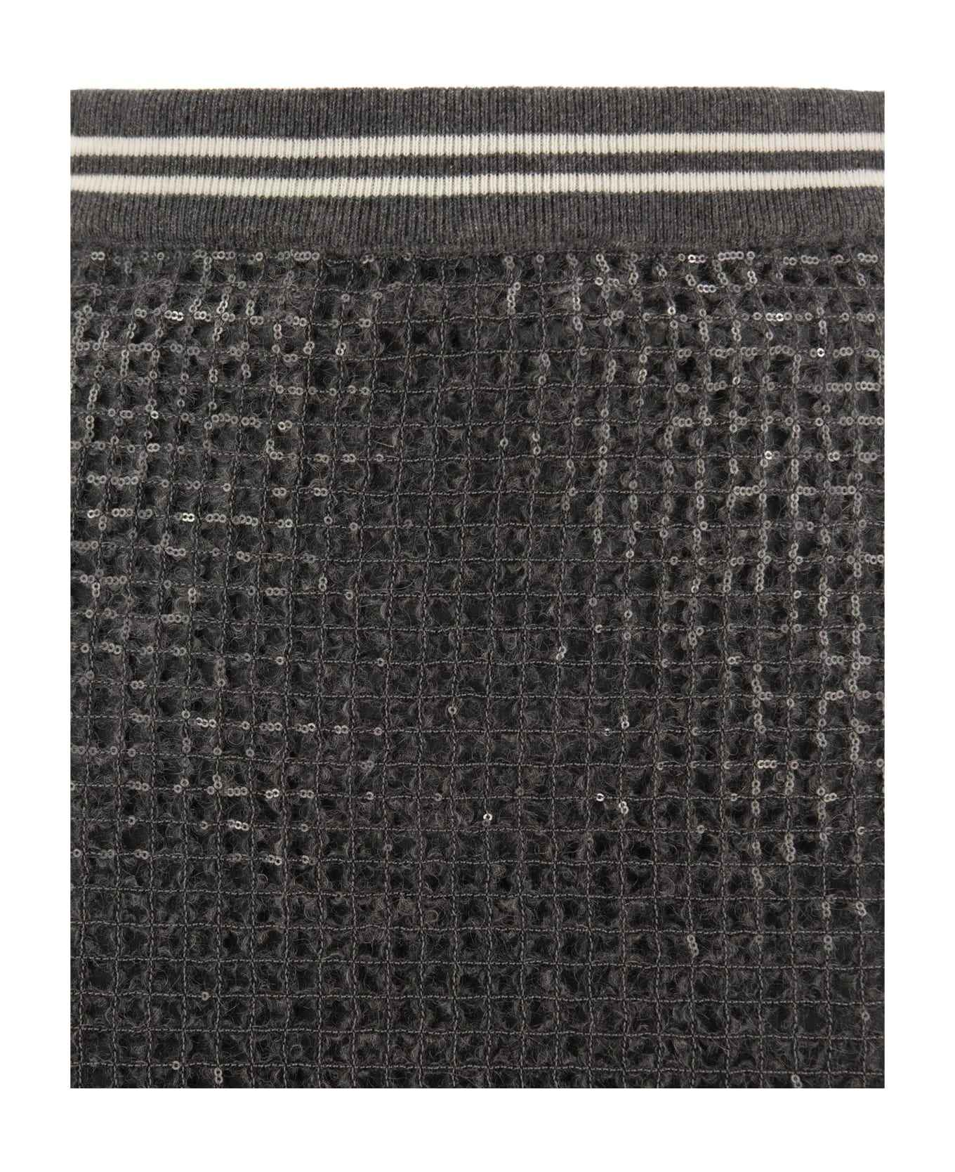 BRUNELLO CUCINELLI WOMEN'S DARK GREY TEXTURED MIDI SKIRT