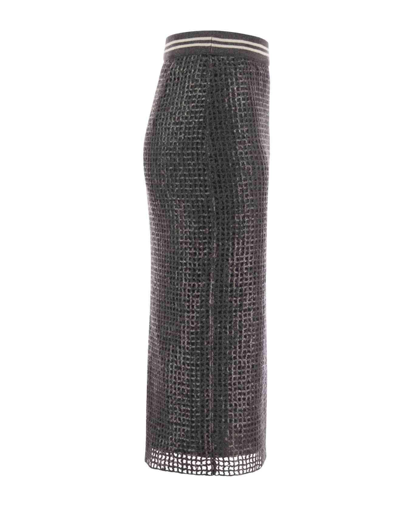 BRUNELLO CUCINELLI WOMEN'S DARK GREY TEXTURED MIDI SKIRT