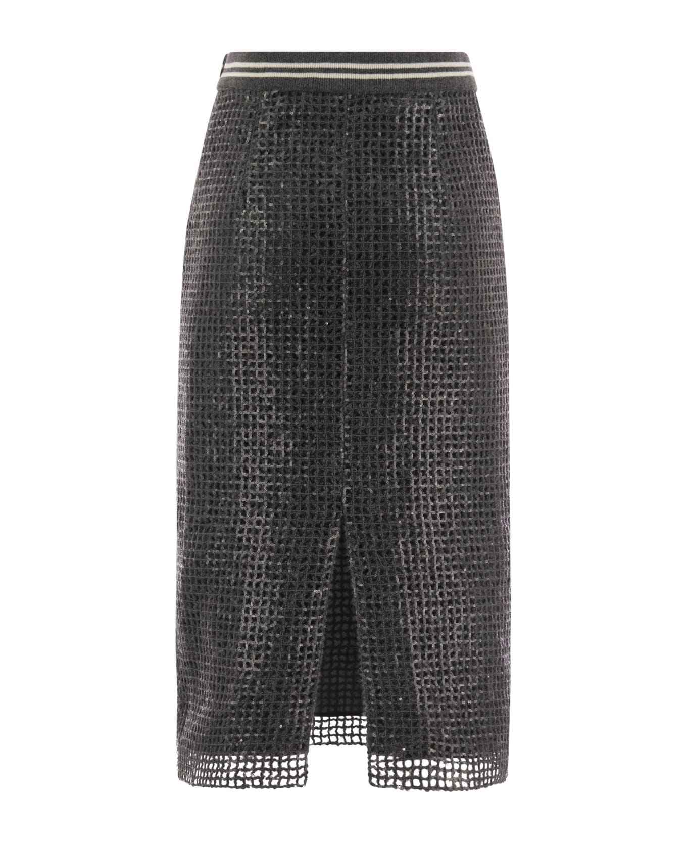 BRUNELLO CUCINELLI WOMEN'S DARK GREY TEXTURED MIDI SKIRT