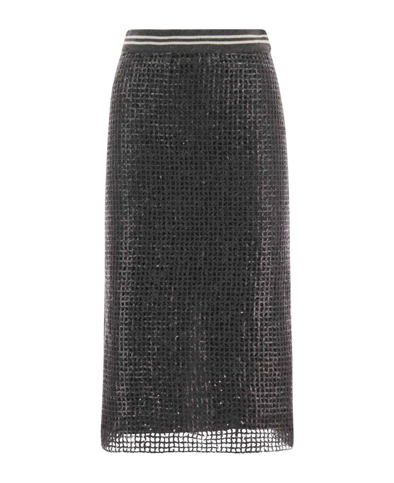 BRUNELLO CUCINELLI WOMEN'S DARK GREY TEXTURED MIDI SKIRT