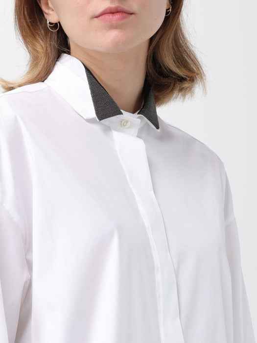 BRUNELLO CUCINELLI WOMEN'S WHITE SHIRT WITH CONTRAST COLLAR