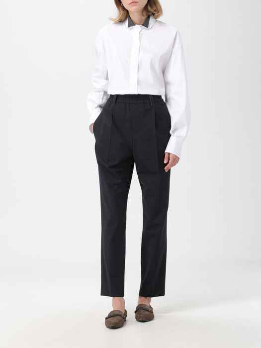 BRUNELLO CUCINELLI WOMEN'S WHITE SHIRT WITH CONTRAST COLLAR