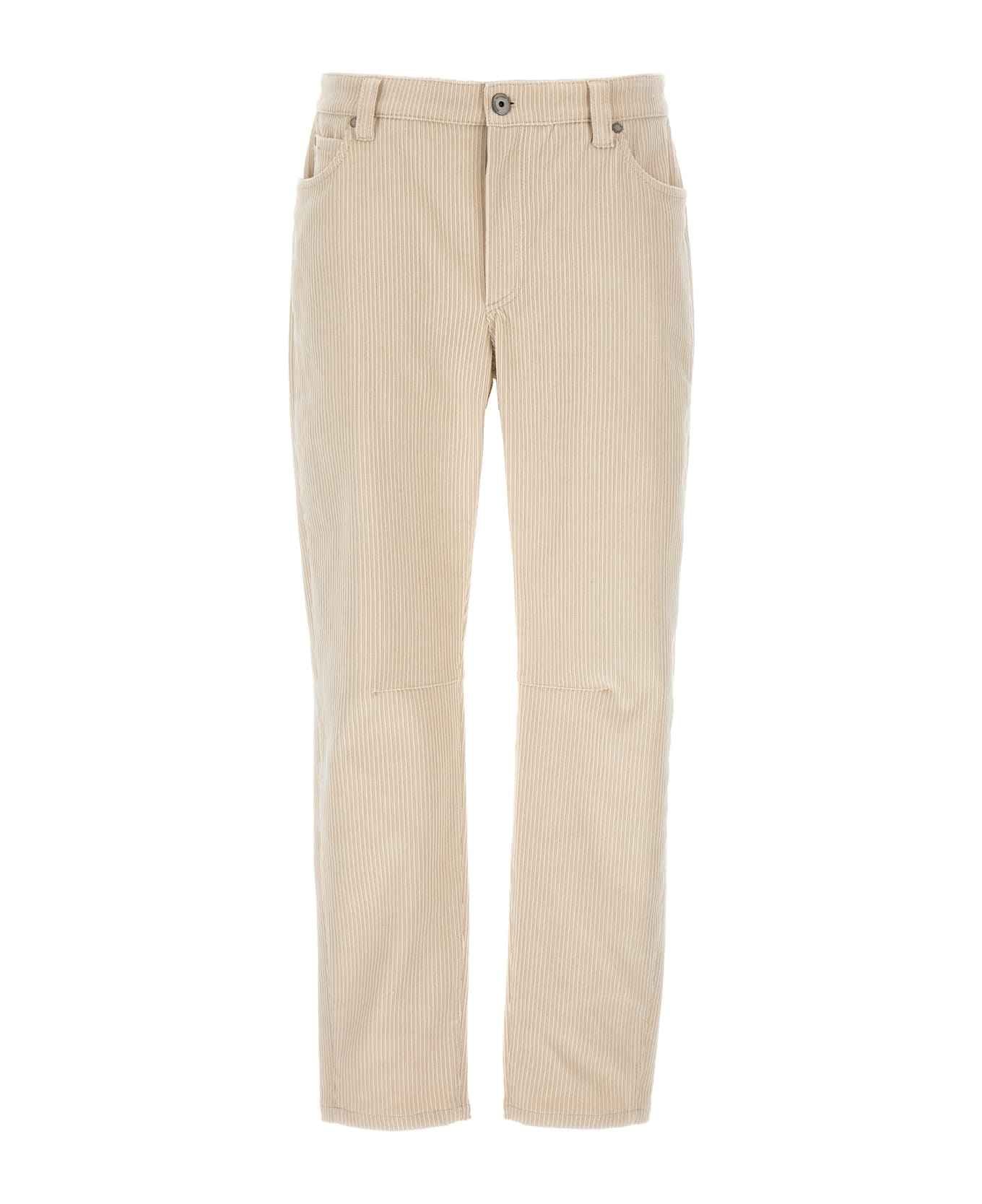 BRUNELLO CUCINELLI WOMEN'S CREAM CORDUROY STRAIGHT-LEG TROUSERS