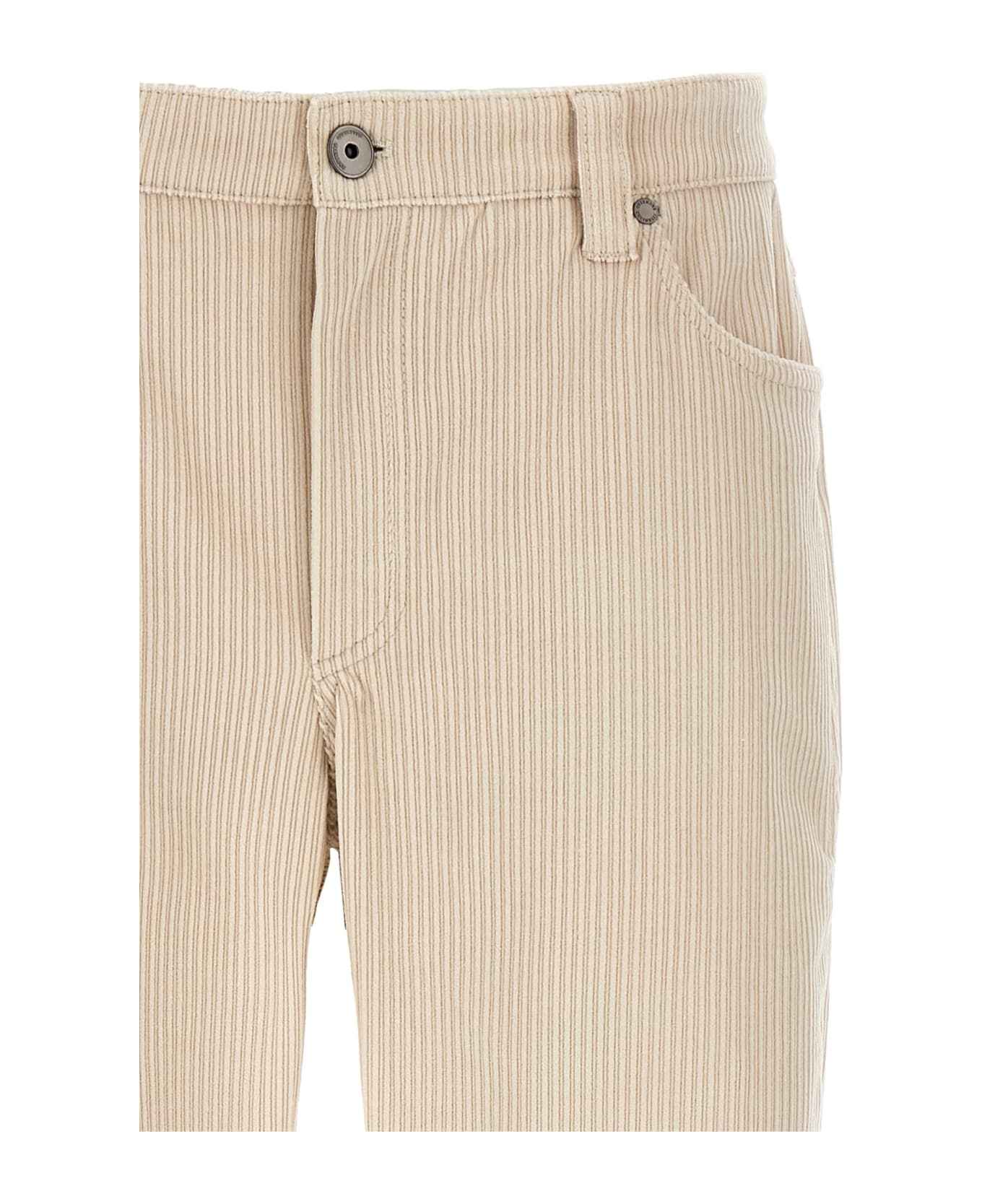 BRUNELLO CUCINELLI WOMEN'S CREAM CORDUROY STRAIGHT-LEG TROUSERS