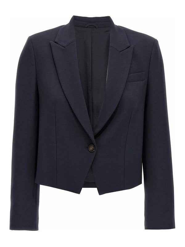 BRUNELLO CUCINELLI WOMEN'S NAVY WOOL TAILORED BLAZER