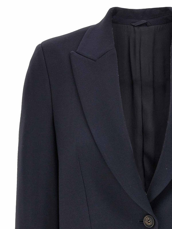 BRUNELLO CUCINELLI WOMEN'S NAVY TAILORED WOOL BLAZER
