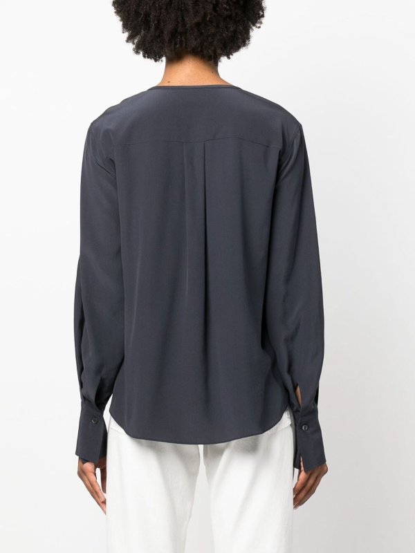 BRUNELLO CUCINELLI WOMEN'S DARK BLUE SILK SHIRT