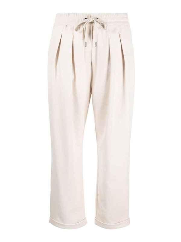 BRUNELLO CUCINELLI WOMEN'S IVORY PLEATED COTTON TROUSERS